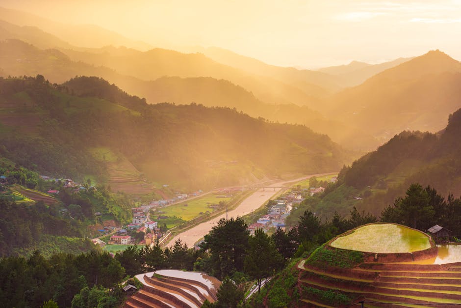 Stunning sunset view of Yên Bái's terraced fields and valleys in Vietnam.
