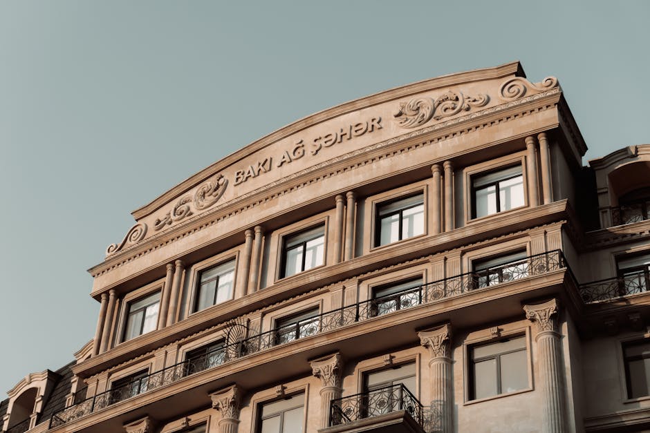 Elegant facade of Baku building showcasing intricate architecture.
